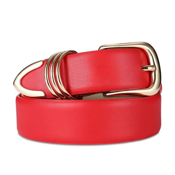red waist belts for dresses Women Red Elastic Cool Accessory Fashion Belt Silver Metal Double Buckle Fit S M
